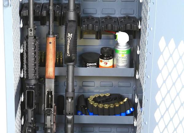 metal storage tray in weapon cabinet